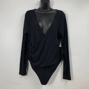 BP Nordstrom Women's Deep V-Neck Faux Wrap Long Sleeve Bodysuit Size 1X NWT